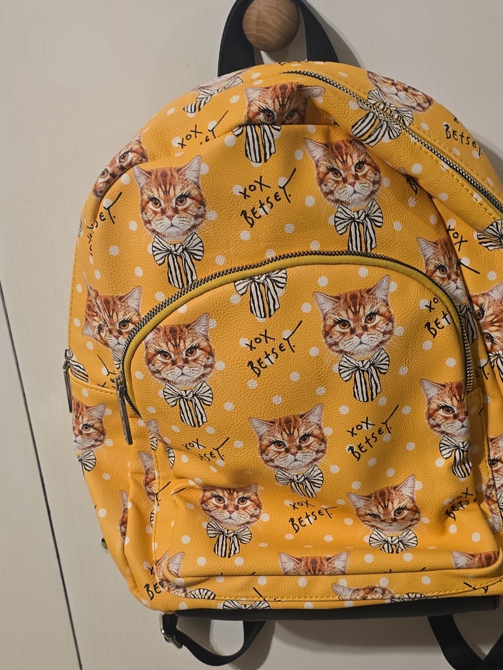 Betsey Johnson Yellow Cat-Print Backpack